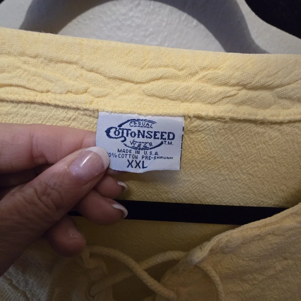 Cottonseed 100%‎ Cotton Lace Up Tunic Top Womens XXL Yellow USA Peasant Medieval